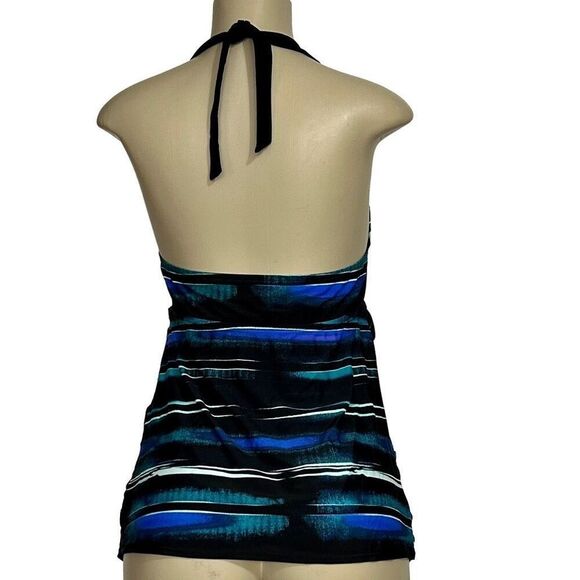 Liz Lange Maternity Tankini Women's Medium Water Color Stripe Halter Swimsuit - Picture 7 of 11